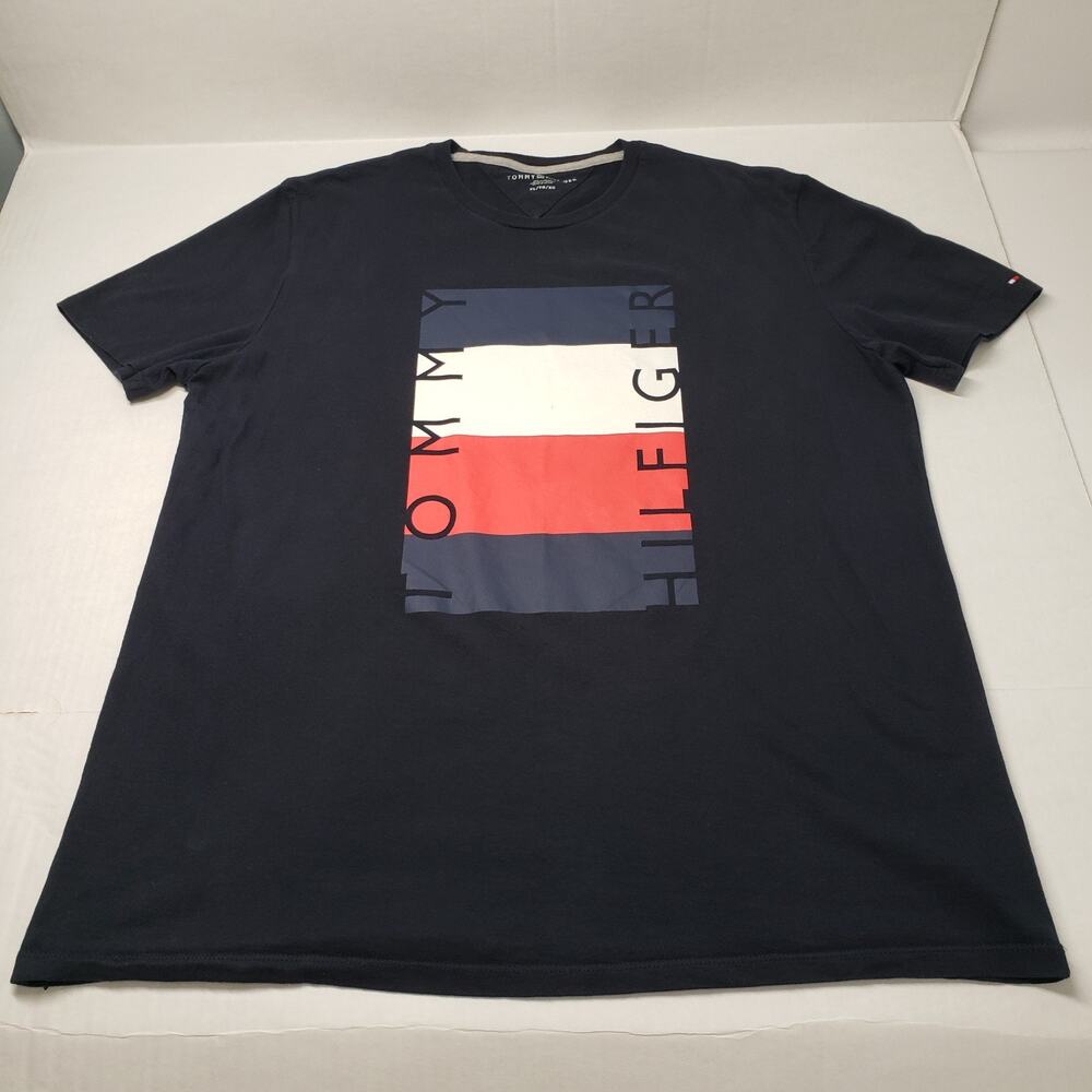 Tommy Hilfiger T-Shirt Mens XL Blue Logo Short Sleeve Crew Neck Graphic Tee Flag - Picture 11 of 16